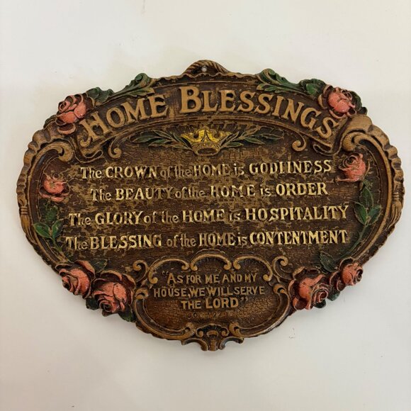 Vintage Home Blessings Wall Plaque Floral Design Inspirational Text - Picture 5 of 6